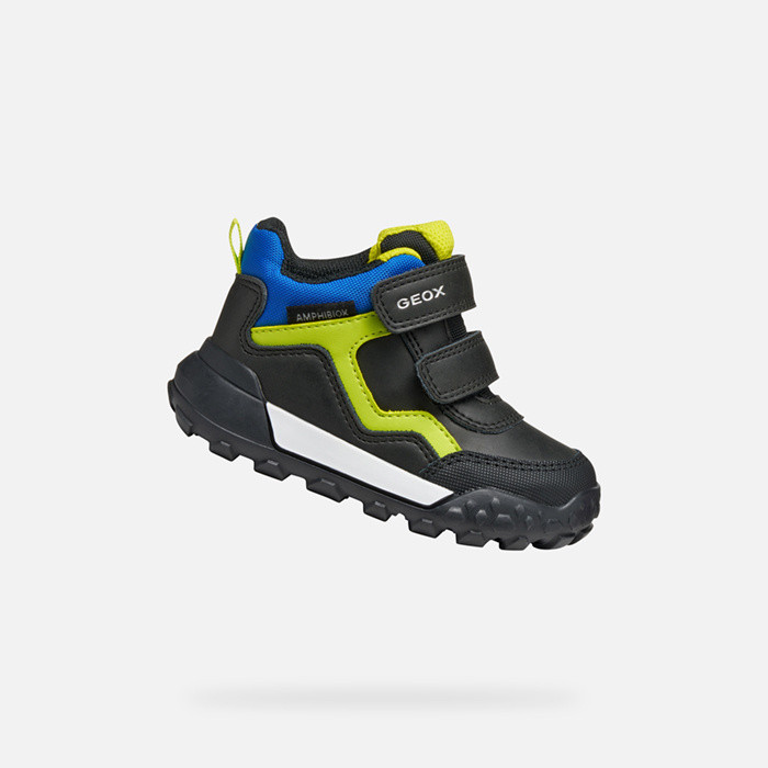 Waterproof ankle boots TREKKYUP ABX BABY Black/Fluo Green | GEOX